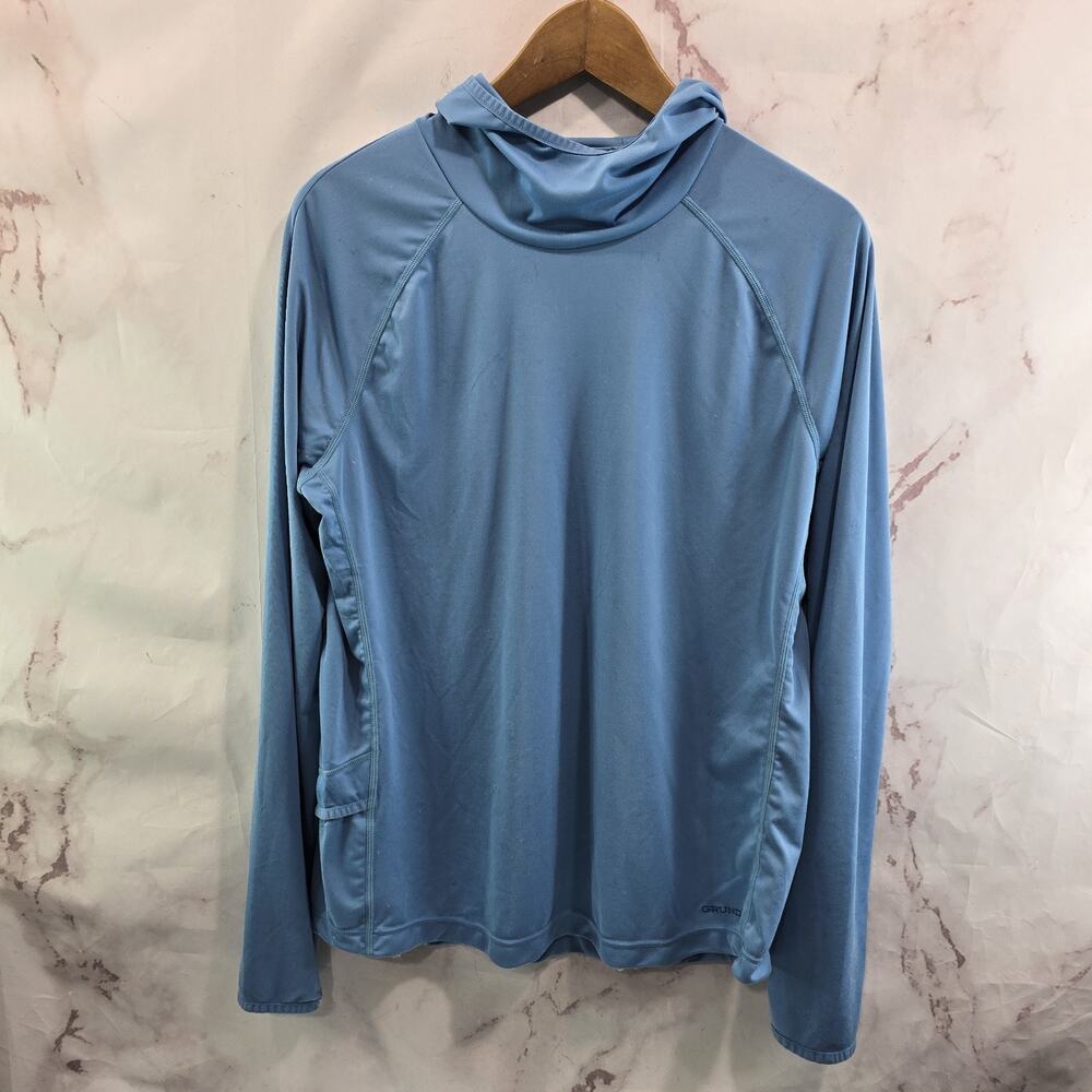 Grundens Shirt Womens Large Blue Hooded Long Sleeve Sun Hoodie Lightweight